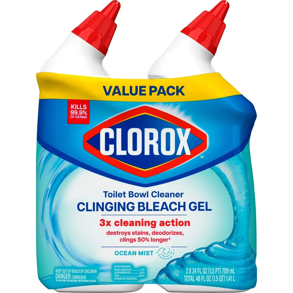 Sparkling Clean in Seconds — Toilet Bowl Cleaner Gel with Bleach | 3X Cleaning, Ocean Mist, 24 fl oz, Pack of 2