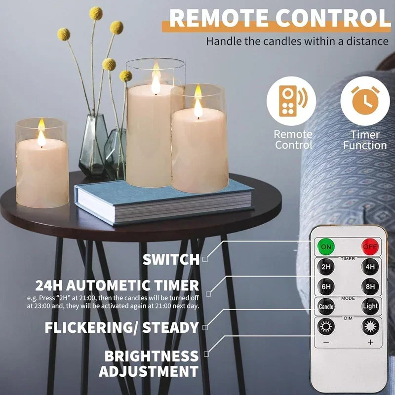 Flameless LED Pillar Candles, Set of 3