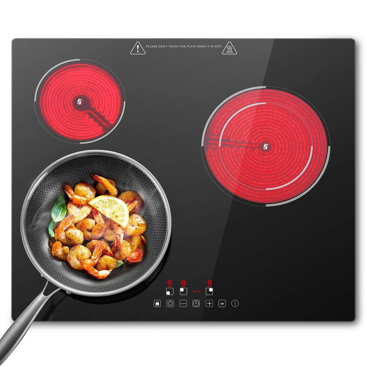 6000W 4-Zone Ceramic Induction Hob – 60cm Black Glass, Touch Control, 9 Power Levels, Timer & Child Lock