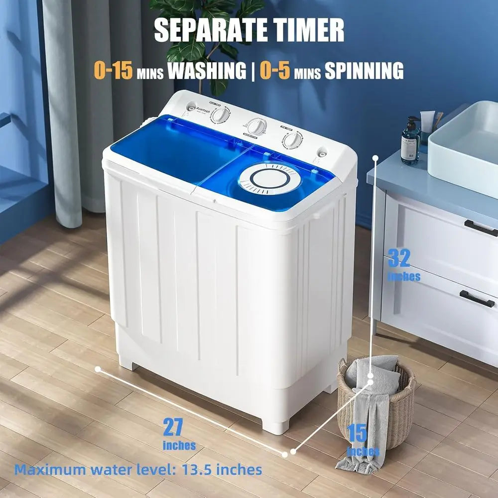 Portable Washer and Dryer Combo, 28 Lbs Twin Tub Washing Machine, 1.5 Cu.Ft Compact Clothes Dryer, Portable Washing Machine and