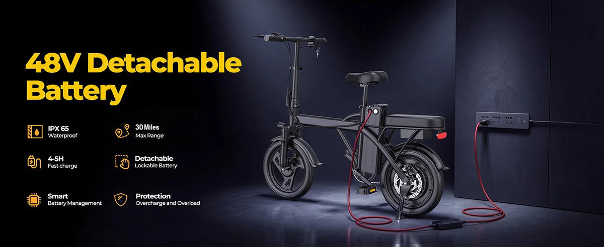 14'' Foldable Electric Bike 500W Motor 48V Battery 22MPH Max Speed 30Miles Long Range with Two Seats for Adult Mini E Bike