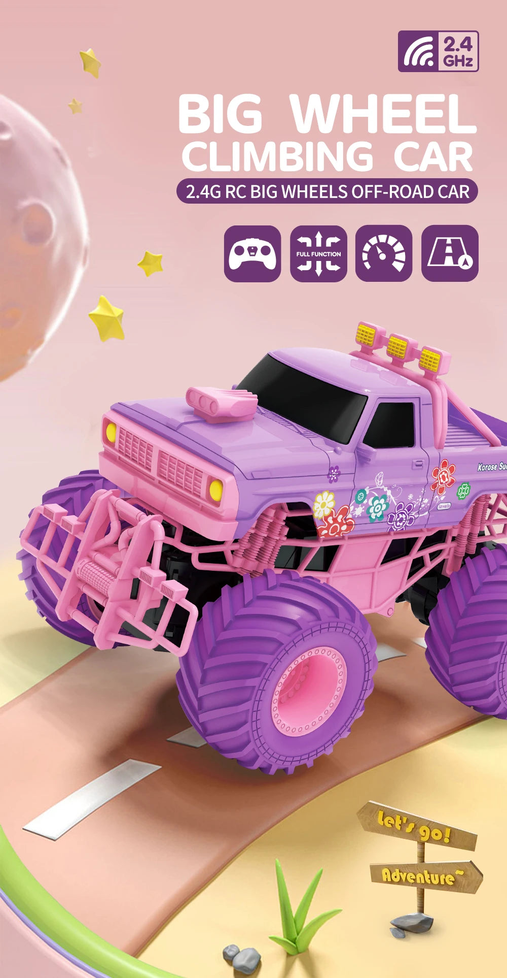 Pink RC Car Pickup Truck Electric Climbing Drop-resistant Stunt Remote Control Toy For Children Party Gift Christmas Ornament