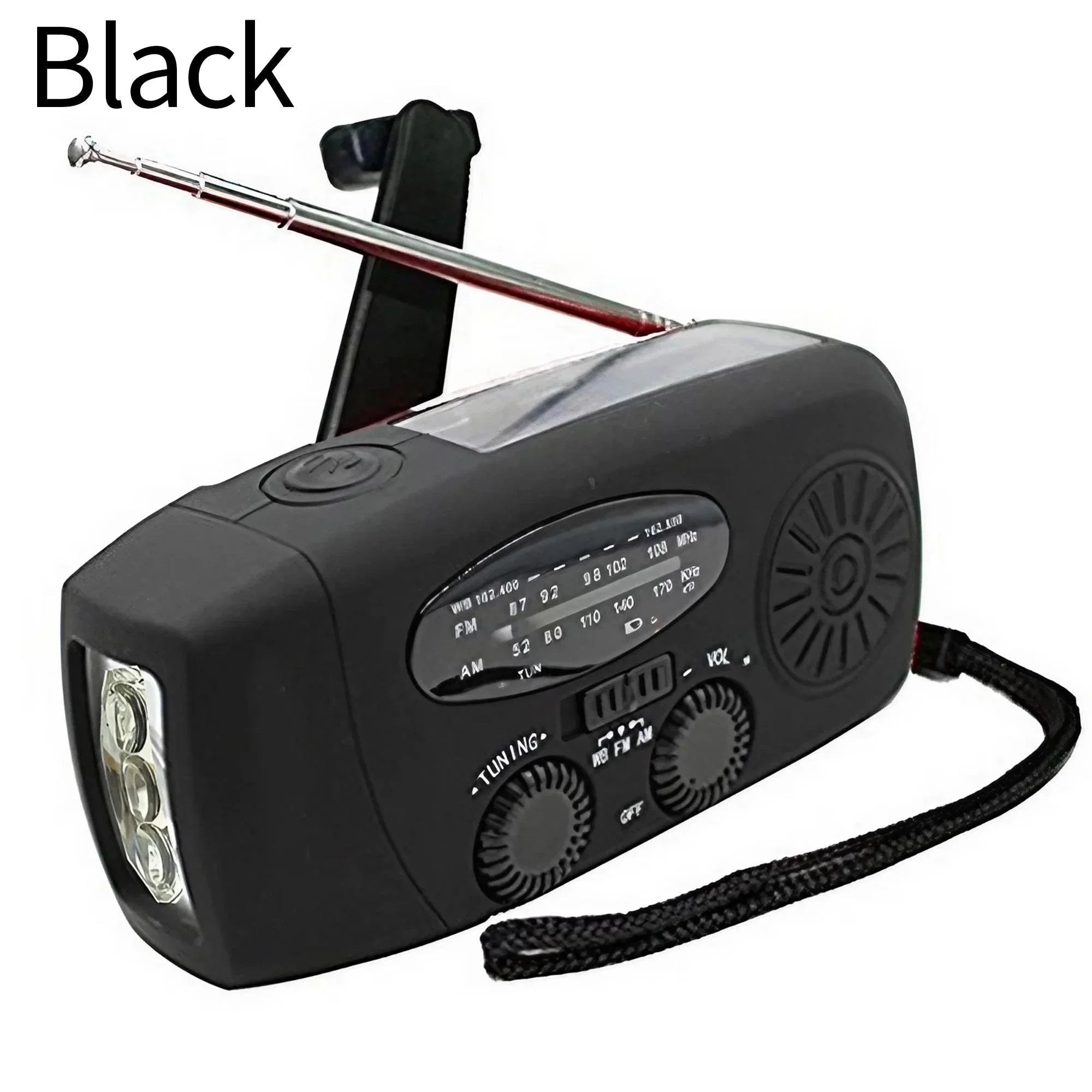 Emergency Weather Radio — FM/AM/WB, Hand Crank Solar, 2000mAh Power Bank & LED Flashlight