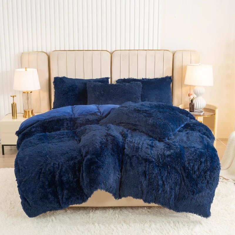 Plush Faux Fur Duvet Cover Set – Luxurious 3-Piece Bedding, 16 Colors & 10 Sizes