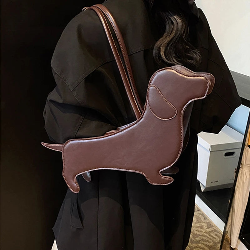 Funny Sausage Dog Kawaii Shoulder Tote Bag – Cute Creative PU Leather Handbag for Women