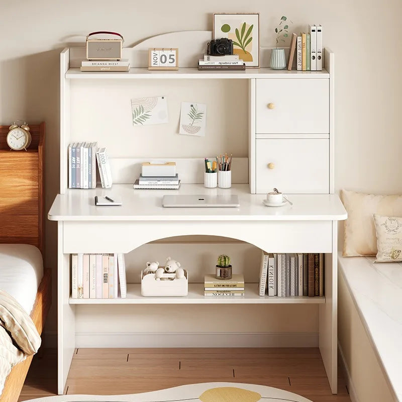 Home Desk with Integrated Bookcase — Student Study Table, Bedroom Dresser & Computer Desk with Storage