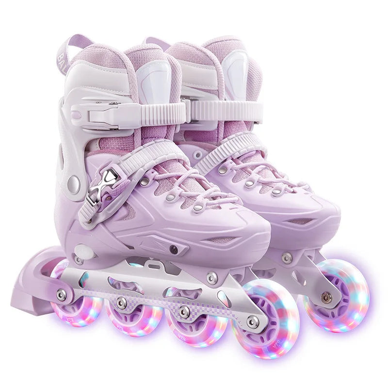 Inline Roller Skate Shoes with Helmet & Pads Set – Flashing 4-Wheel Beginner Adult Unisex Outdoor Skating