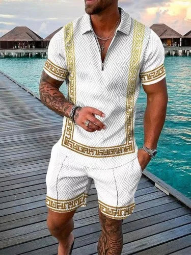 Men's 3D Printed Summer Tracksuit Set – Short Sleeve Polo Shirt & Shorts
