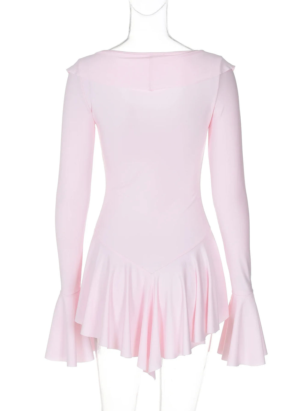 Deep V-Neck Flared Sleeve Ruffled Lace Pleated Mini Dress — Elegant Short Fashion Dress