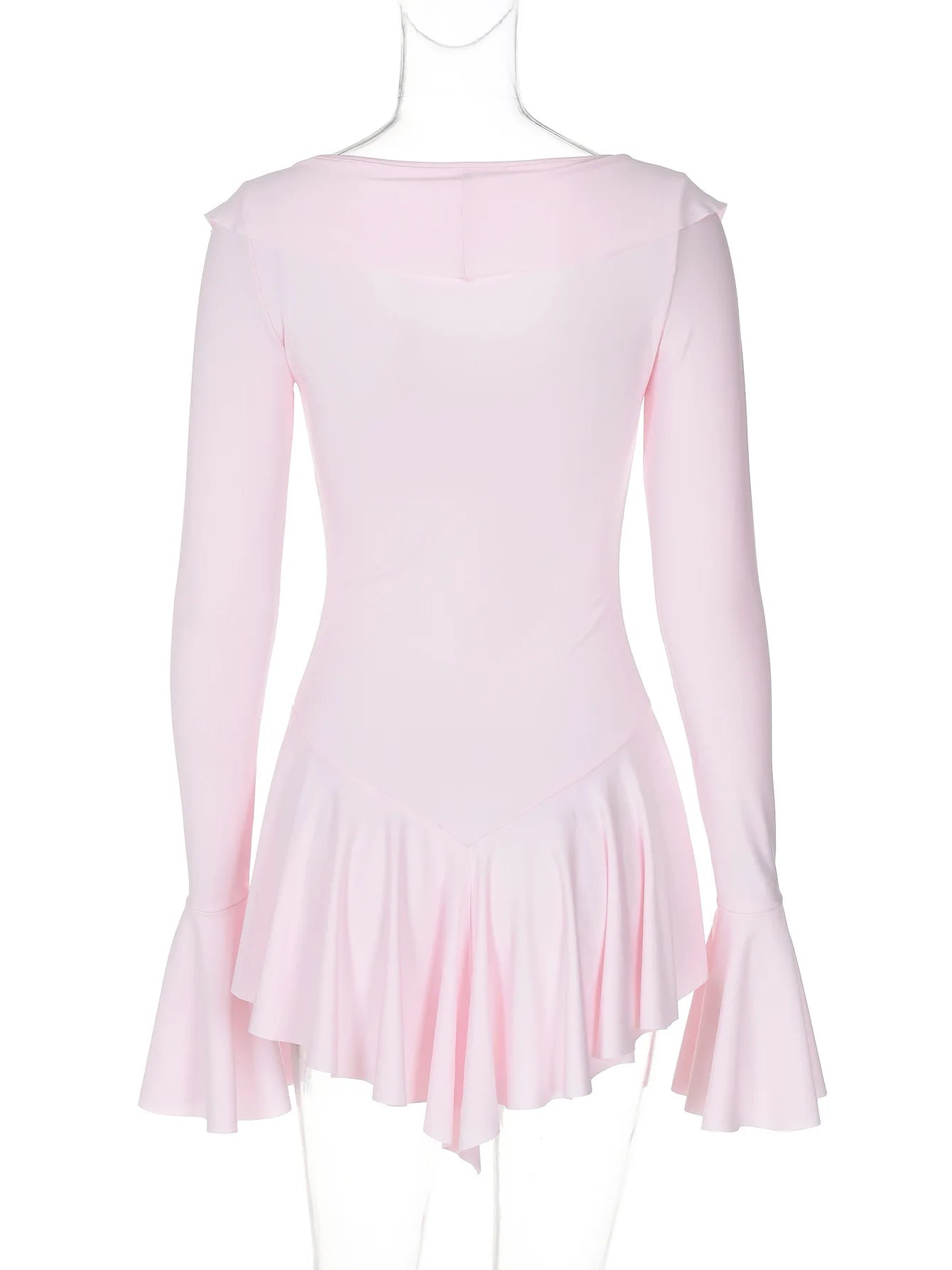 Deep V-Neck Flared Sleeve Ruffled Lace Pleated Mini Dress — Elegant Short Fashion Dress