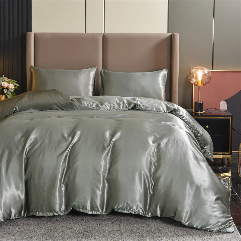 Satin Solid Color Duvet Cover Set – Silky Soft 3-Piece Bedding, 8 Colors & 11 Sizes