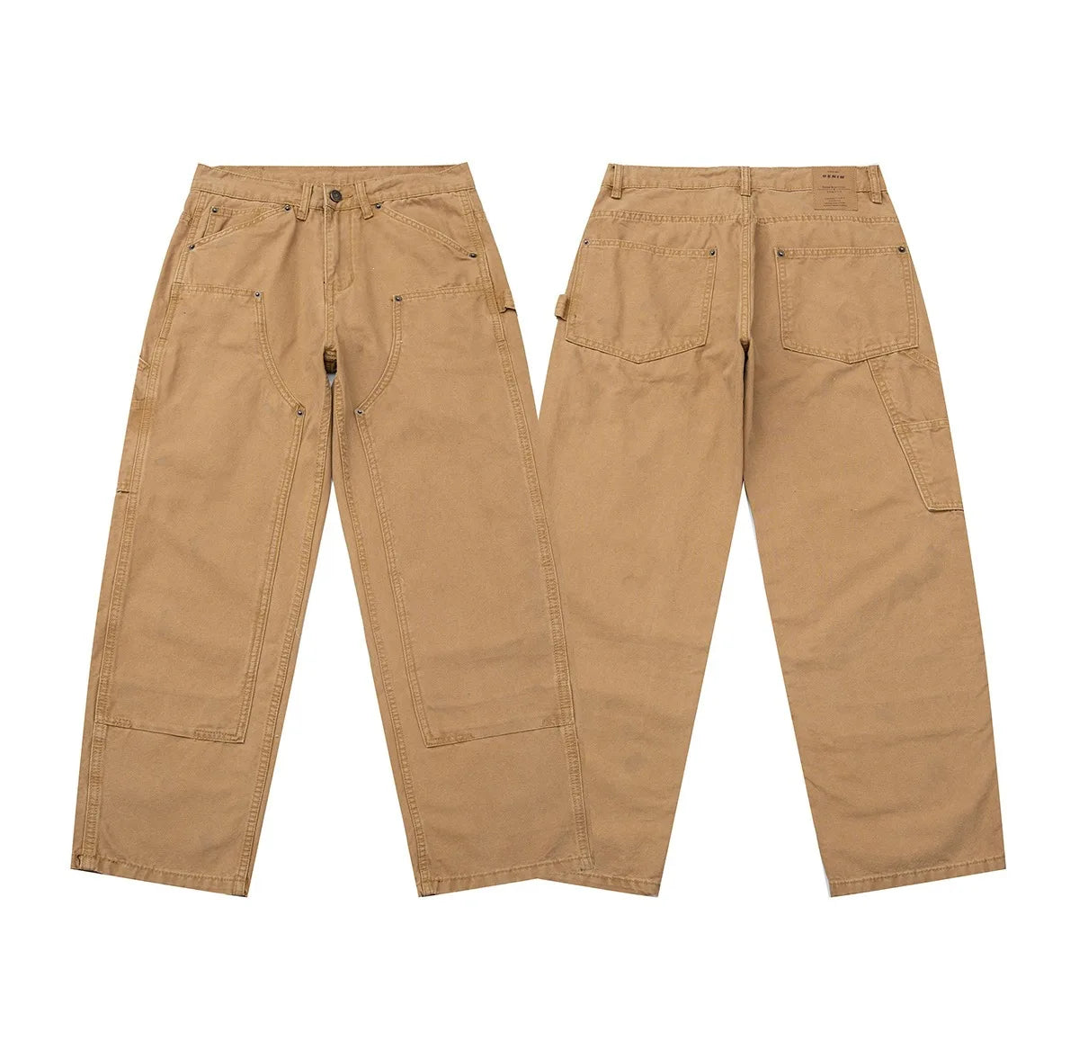 Men's Loose Straight Leg Work Pants – Khaki Cotton Carpenter Trousers