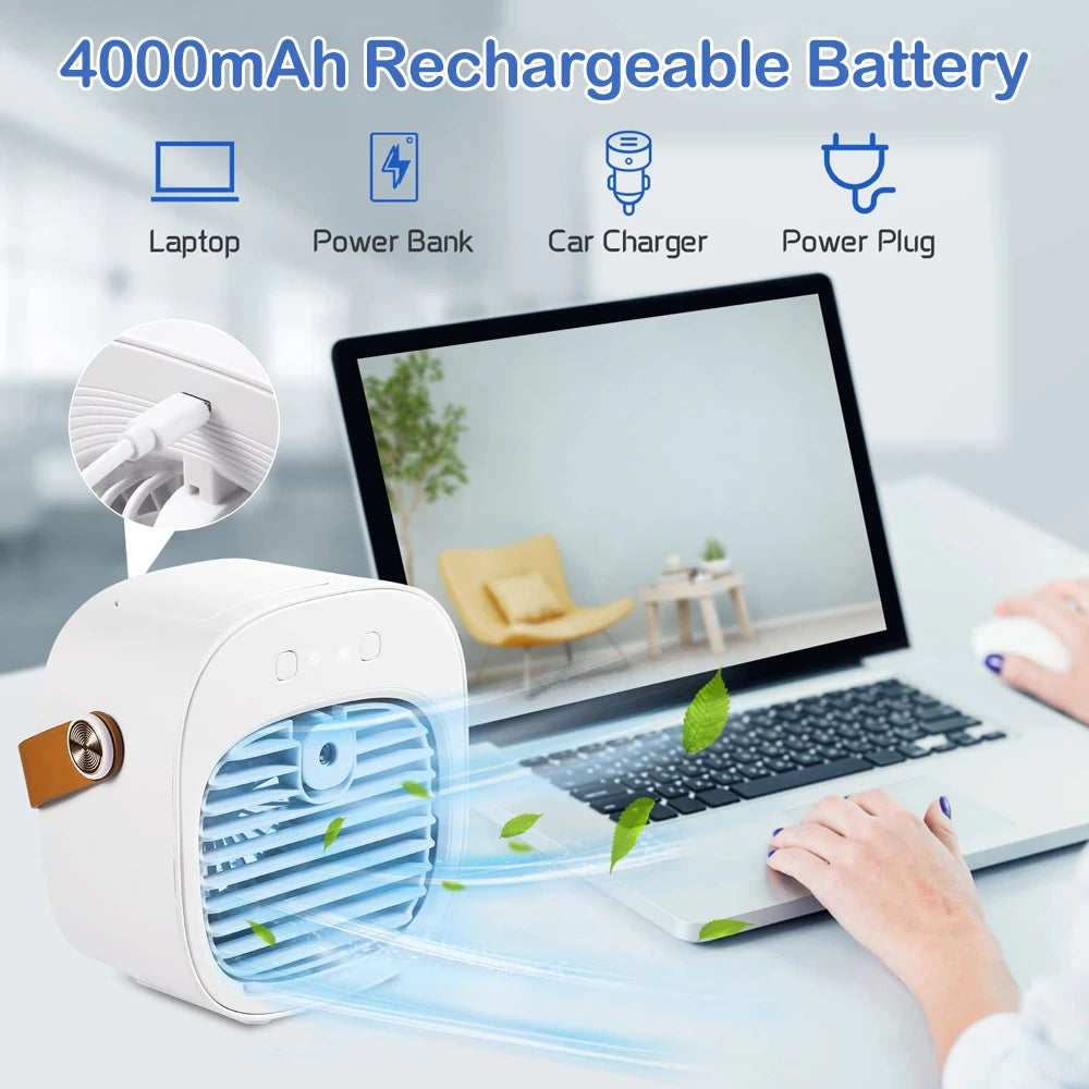 Portable Rechargeable Air Conditioner — Cordless Mini AC Cooling Fan for Room, Camping & Personal Use