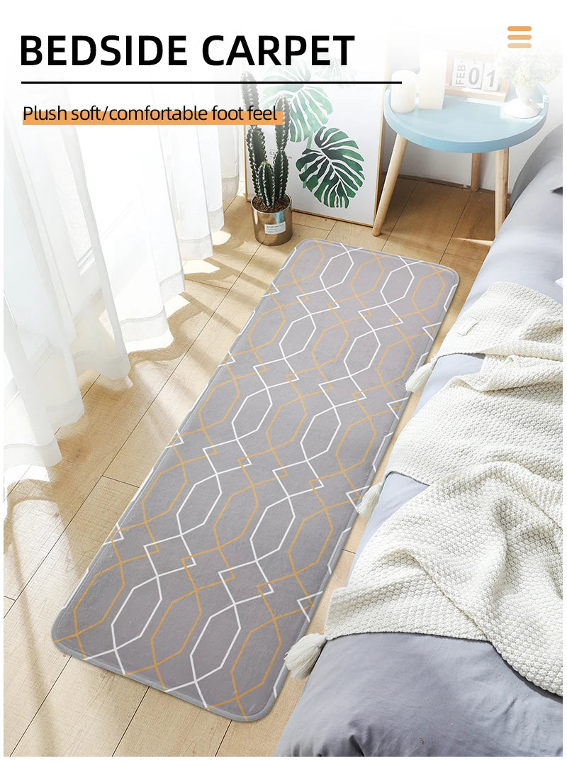 Cartoon Plush Bedside Floor Mat – Non-Slip Long Strip Rug for Bedroom, Sofa & Coffee Table