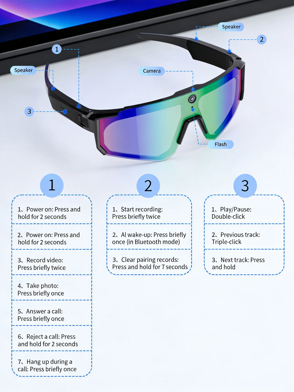 See It. Record It. Share It. — AI Smart Glasses with 800MP Camera, Anti-Shake HD Video & Bluetooth Calling