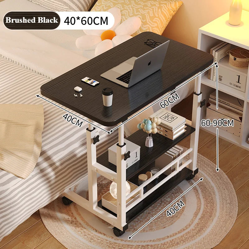Mobile Adjustable Height Desk with Storage Shelf — Rolling Bedside Desk, Optional USB Fan & Light, 60–90cm