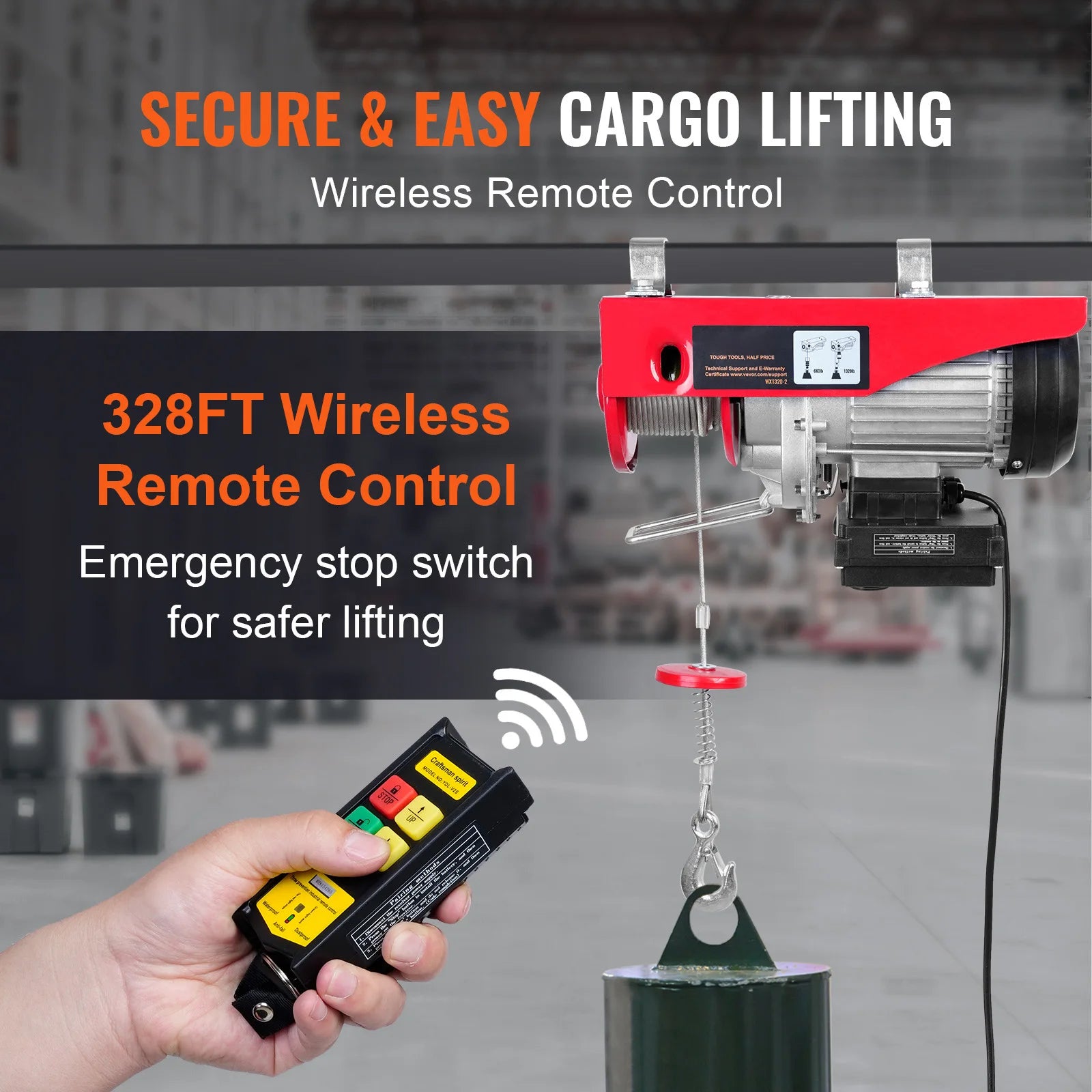 SucceBuy Electric Hoist Lifting Crane — 400-1000kg, Wireless Remote, Pure Copper Motor, CE Certified