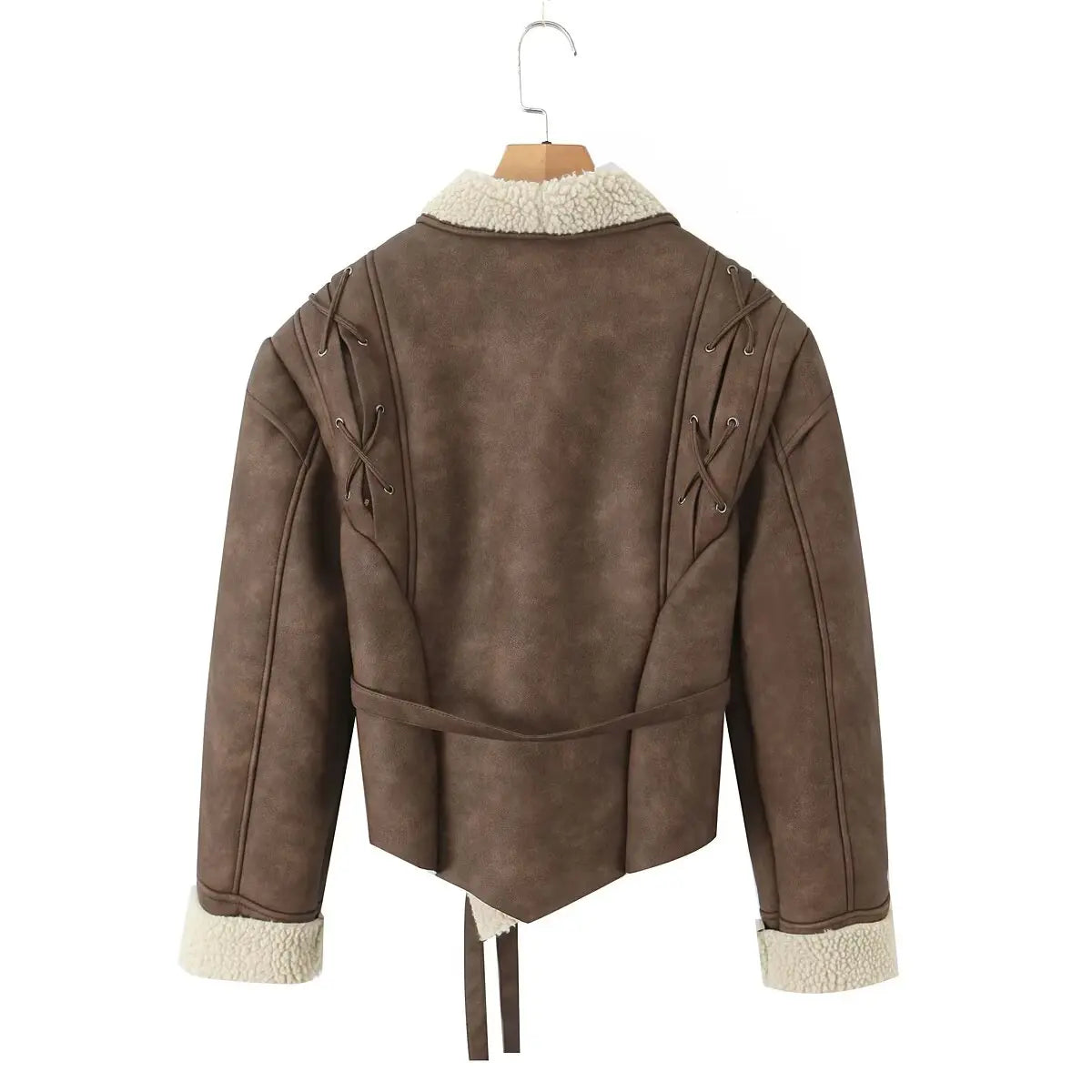 Leather Jackets Women's With Belt Fur Coat Streetwear Fashion Solid Outwear Woman Elegant Jackets Chaqueta De Cuero Para Mujer