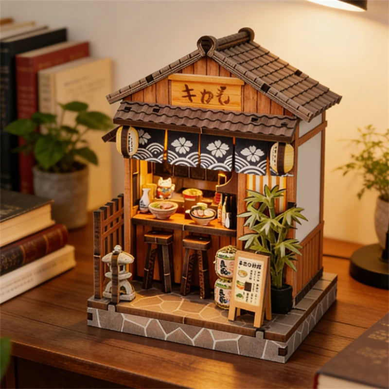 DIY Wooden Japanese Tavern Miniature with Lights