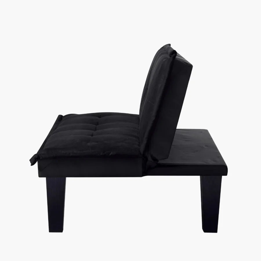 Gewnee 63.8" Futon Sofa Bed | Black Convertible Sleeper Couch, 3-Position Backrest, Faux Suede, Small Spaces