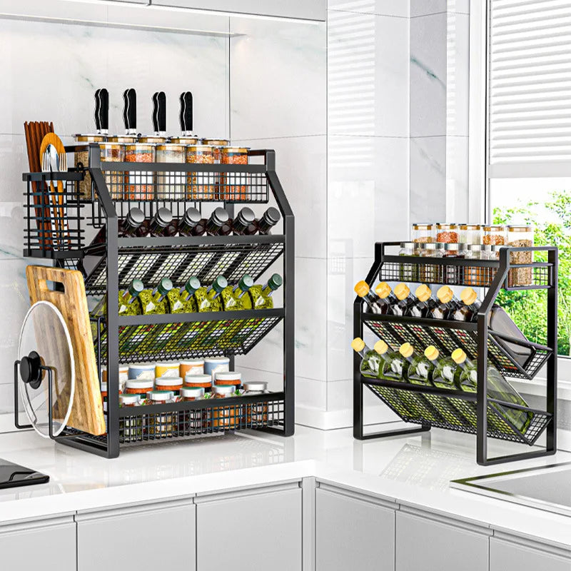 Multi-Tier Metal Spice Rack & Kitchen Drawer Cabinet Organizer – Countertop, Pantry & Under-Sink Storage