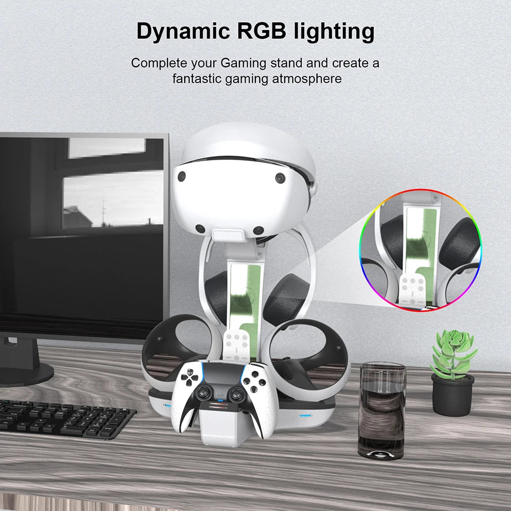 PS5 & PSVR2 Charging Dock – Controller Charger Station with LED Indicator & Headset Stand