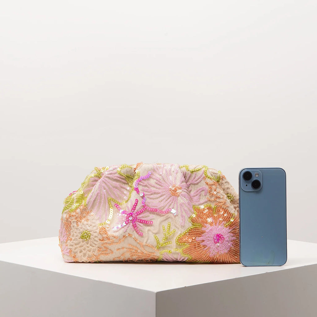 Sequin Floral Embroidery Clutch Bag – Gala Night Party Prom Wedding Evening Bag for Women