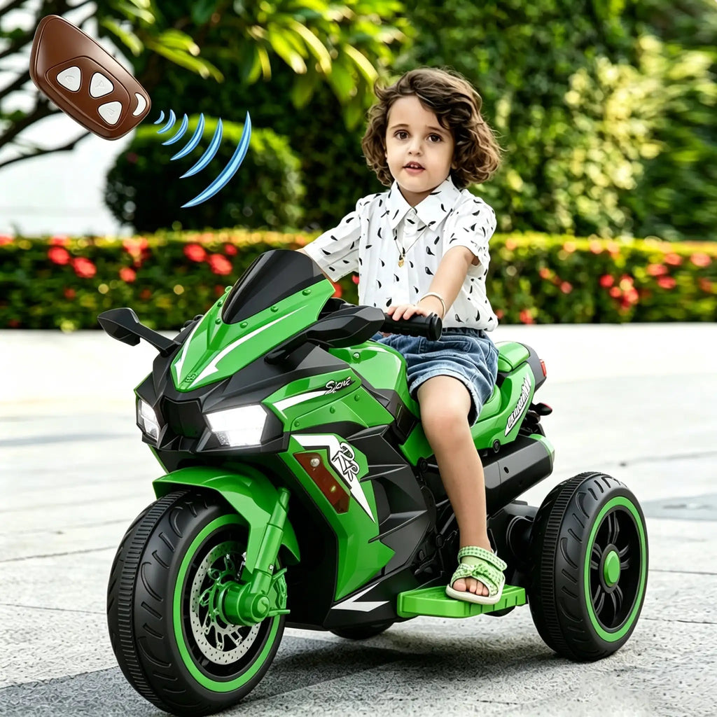 12V Kids Ride-On Motorcycle – Three-Wheel Electric Toy with Remote