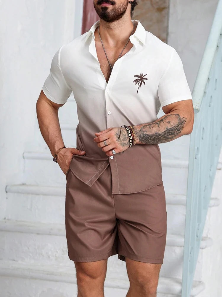 Men's Hawaiian Short Sleeve Shirt & Beach Shorts Set – Resort 2-Piece