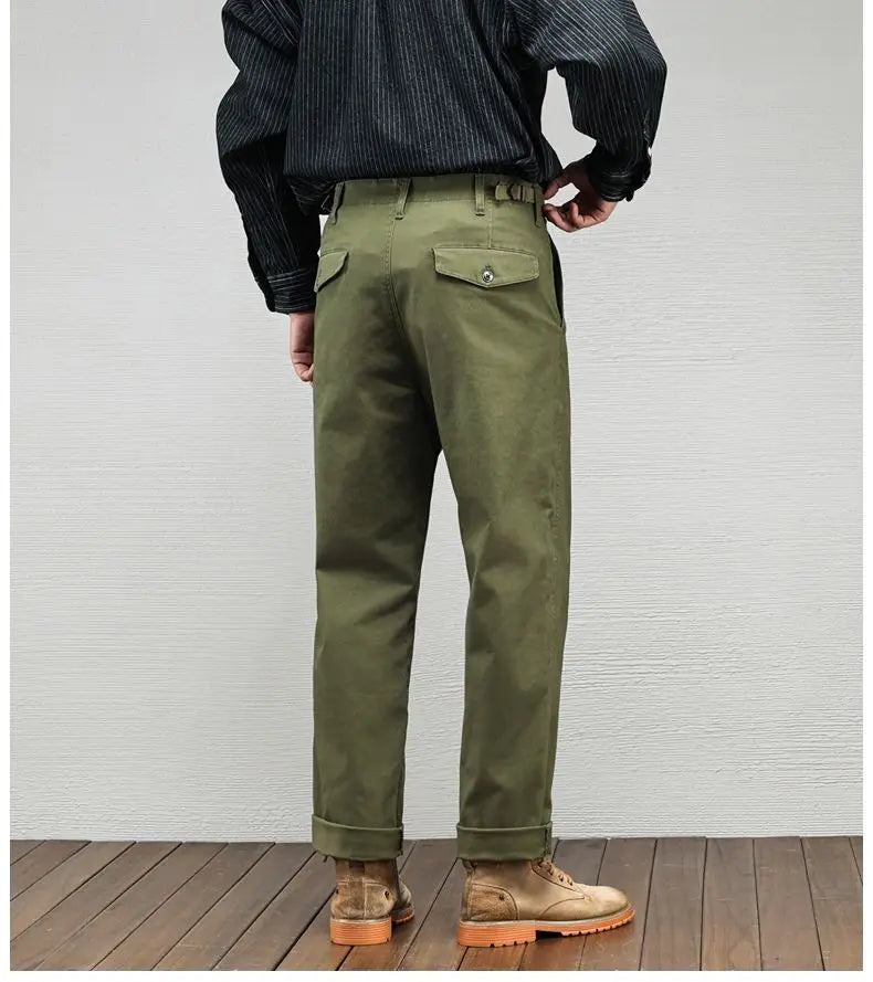 Men's Vintage Straight Leg Cotton Workwear Trousers — Loose Fit Retro Pants for Autumn & Winter