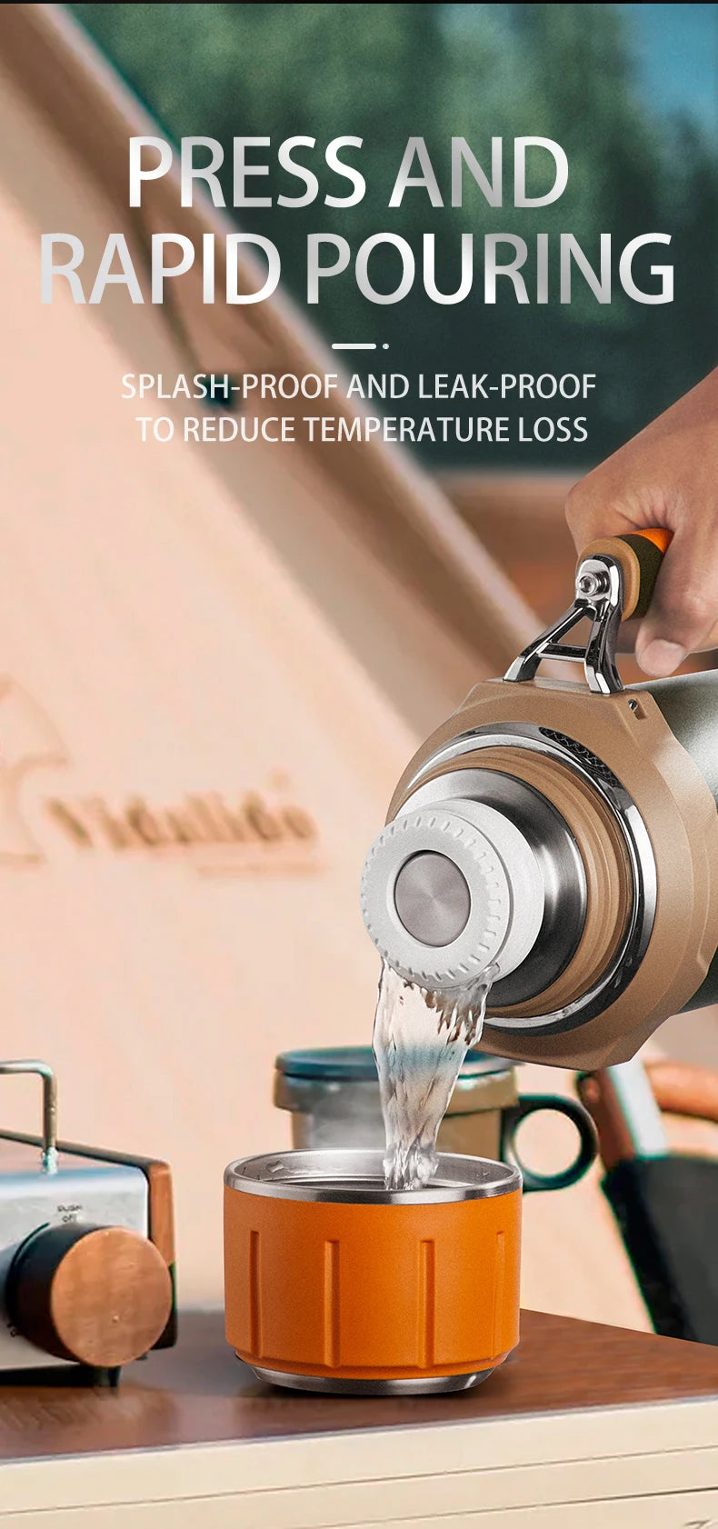 TKK 2000ml 316 SS Vacuum Thermos Flask with Rope – BPA-Free, Hot & Cold, Ergonomic Spout, 68oz Large Capacity