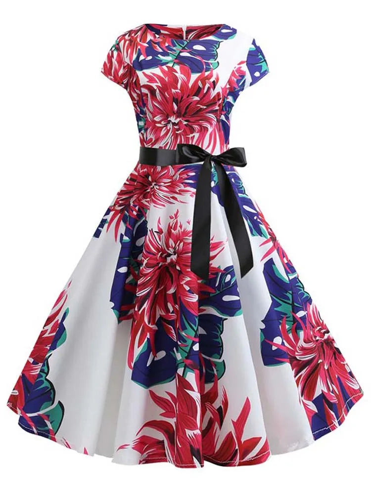 50s 60s Retro Music Note Print Swing Vintage Dress — Casual Party Rockabilly Dress