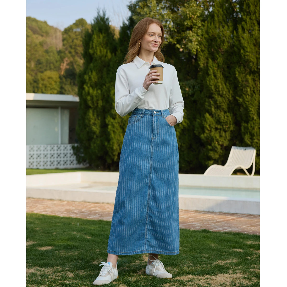Women's Cotton Denim Skirt – Elegant Stripe & Solid A-Line Jean Skirt 2026