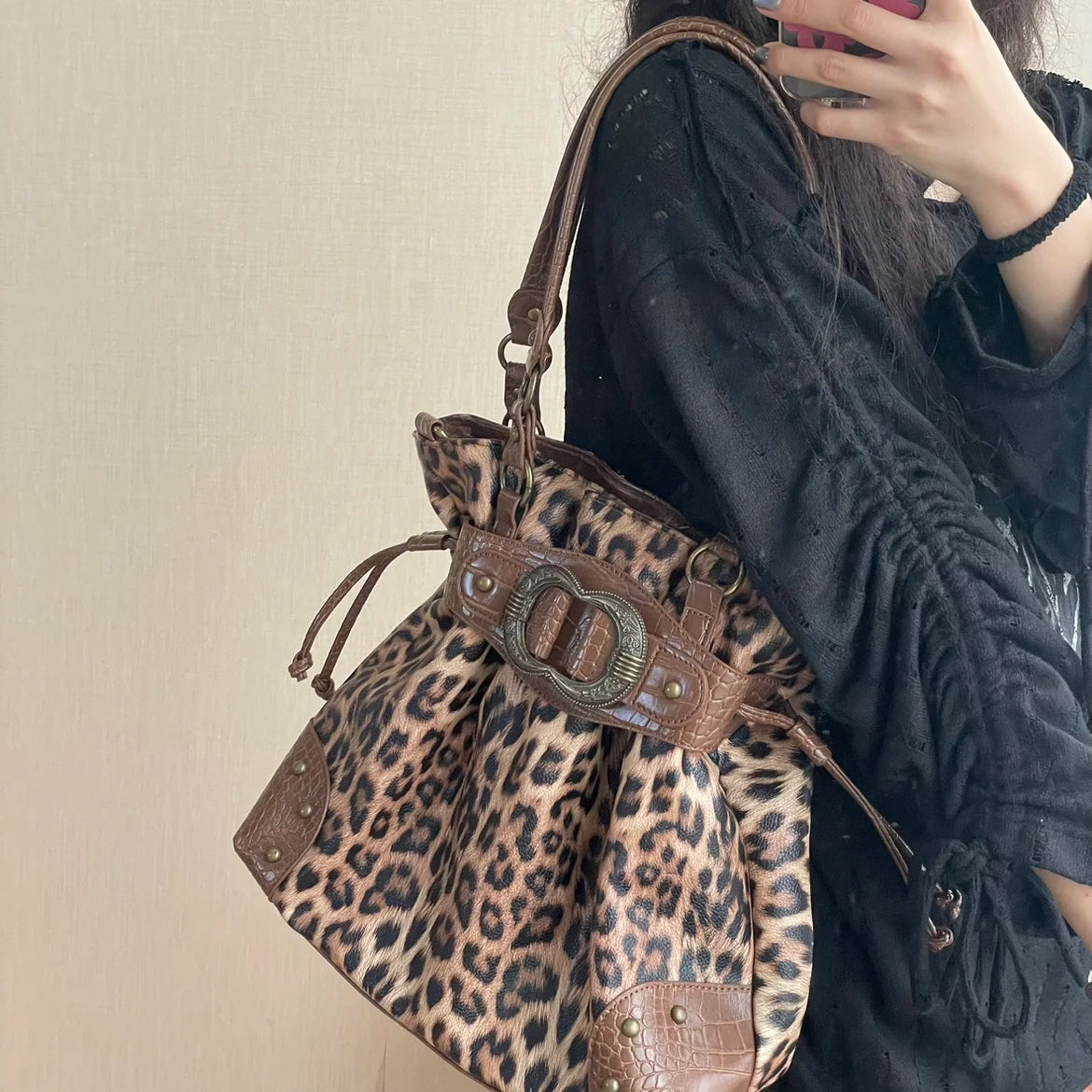 ABQP Vintage Distressed Large Capacity Underarm Tote Crossbody Bag – Designer Shoulder Handbag for Women