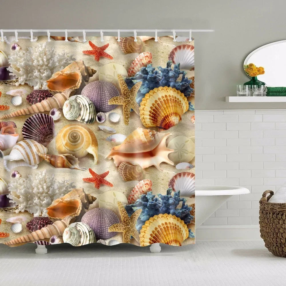 Seaside Beach Shells Bathroom Shower Curtain