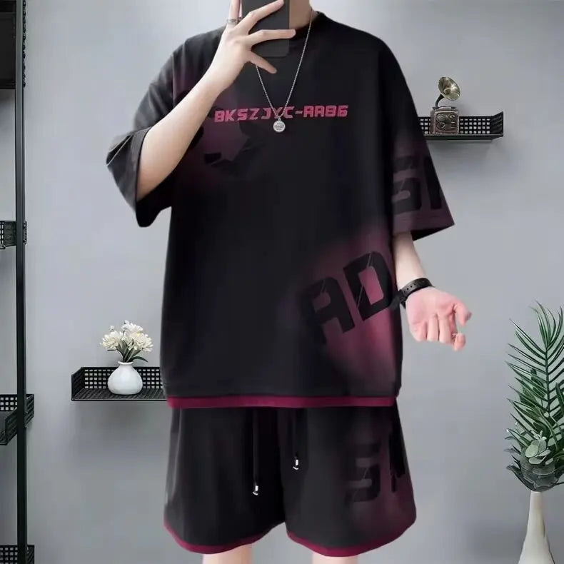 Men's Korean High Street T-Shirt & Shorts Tracksuit – Trendy 2-Piece Designer Set (S–6XL)