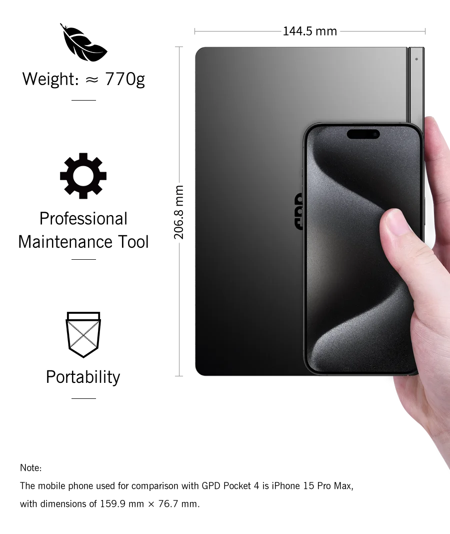 GPD Pocket 4 8.8" Mini Laptop – AMD Ryzen AI 9 HX 370, Up to 64GB LPDDR5X, 2TB NVMe, 144Hz Touch, Windows 11