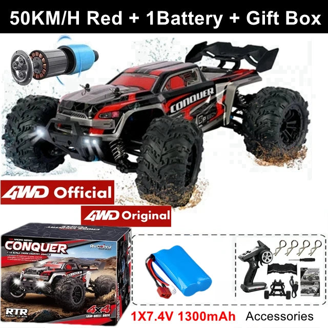 4WD 1:16 Scale High Speed Brushless RC Car – 50 or 80KM/H Off-Road Drift Racing Buggy Truck
