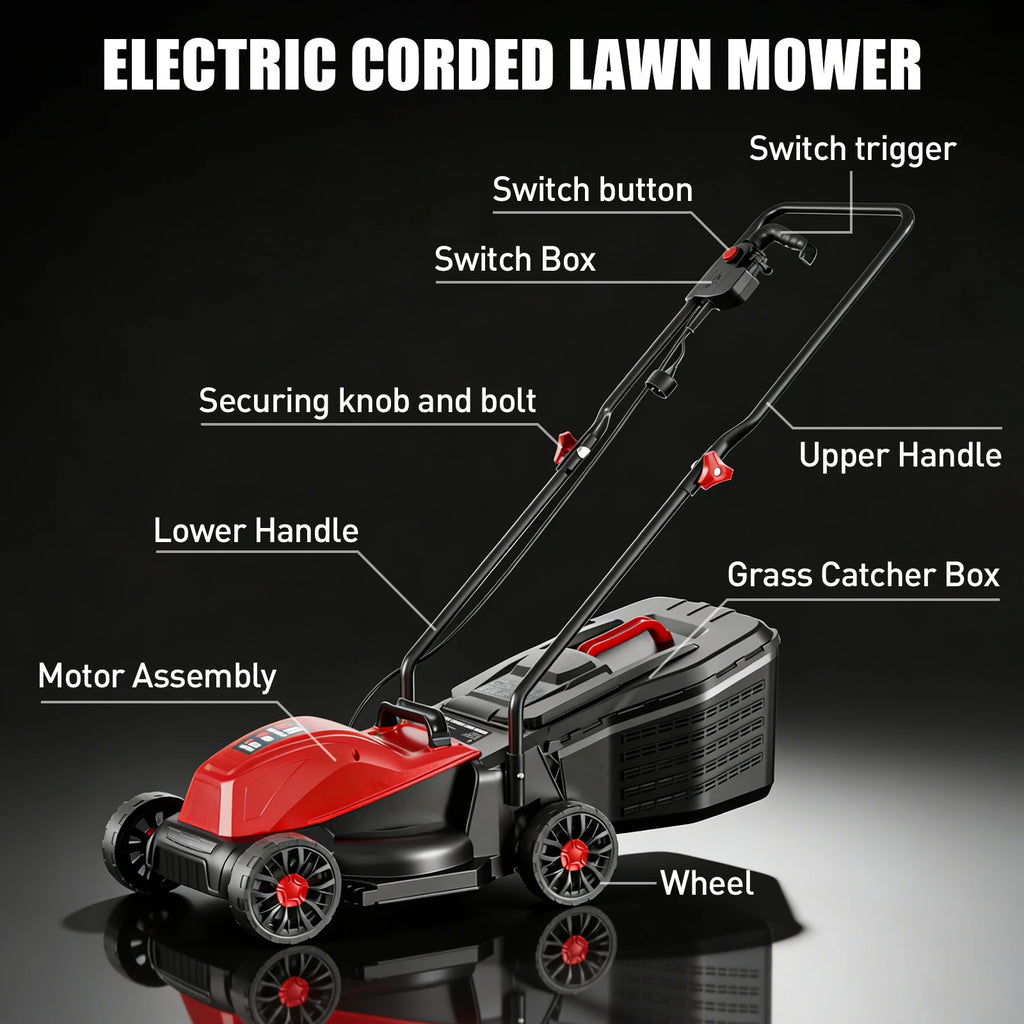 14-Inch Corded Electric Lawn Mower | 11 Amp 3650RPM, 2-in-1 Mulching & 25L Bag, 3-Position Height Adjustment