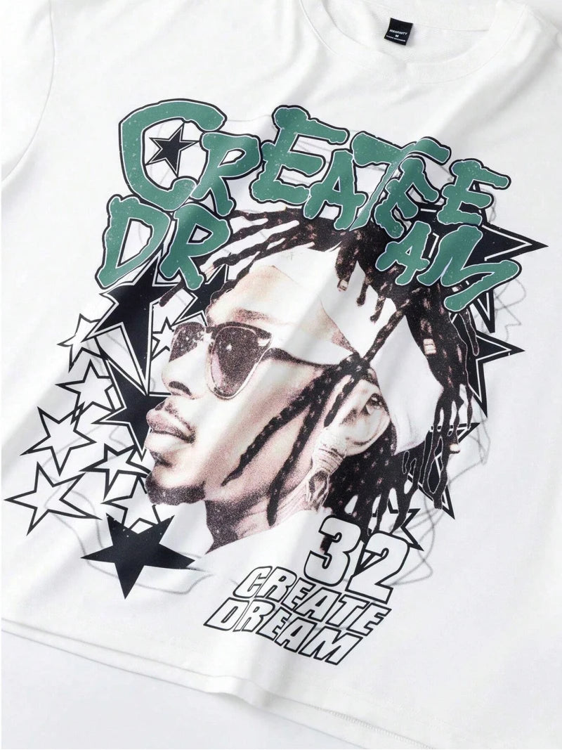 Men's Hip Hop Round Neck Short Sleeve T-Shirt & Drawstring Pants 2-Piece Set