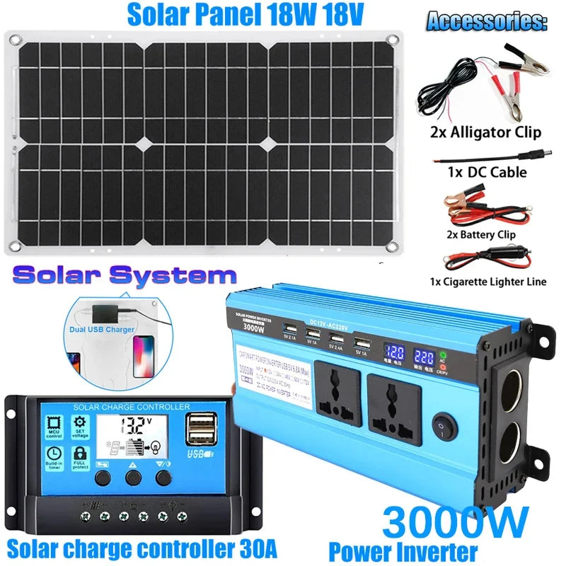5000W Solar Panel Kit – Modified Sine Wave 12V to 220V System with 30A Charge Controller