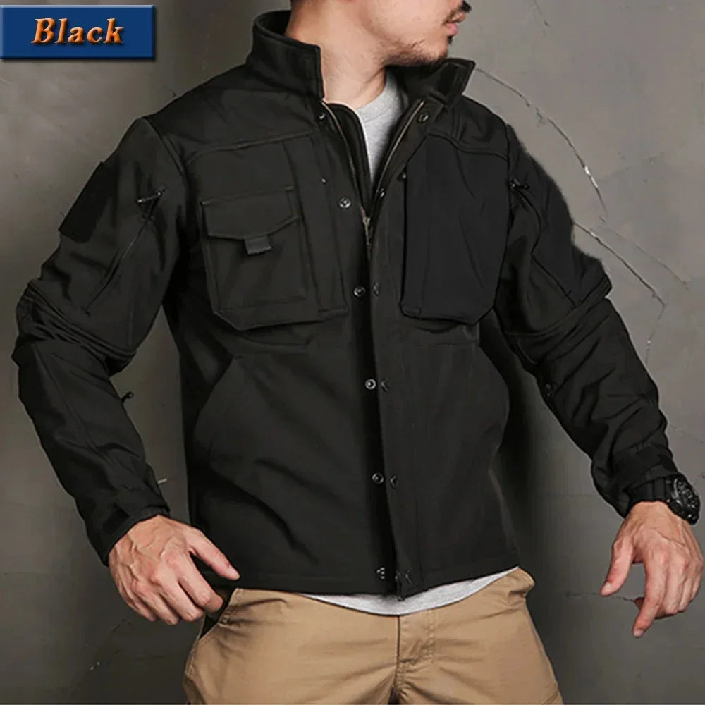 Men's Tactical Soft Shell Jacket & Cargo Pants Set – Waterproof Fleece-Lined Winter 2-Piece