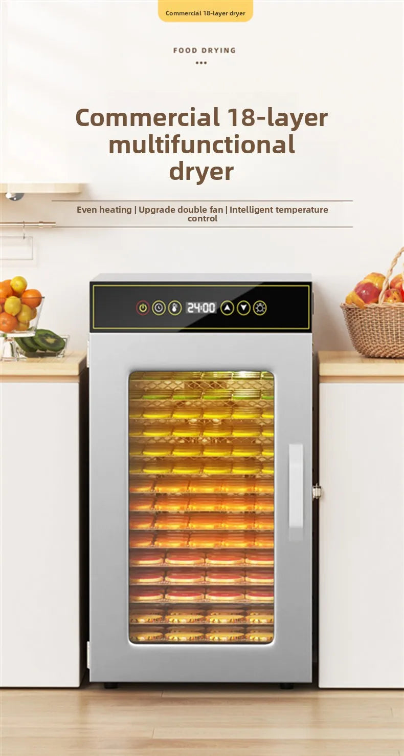 18-Layer Stainless Steel Food Dehydrator — Commercial & Home Use, Adjustable Temperature