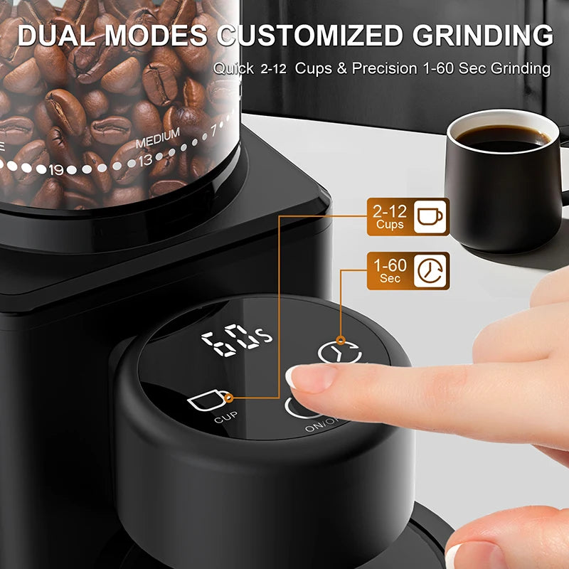 Electric Conical Burr Coffee Grinder – Touchscreen, 25 Grind Settings for Espresso, Drip & French Press