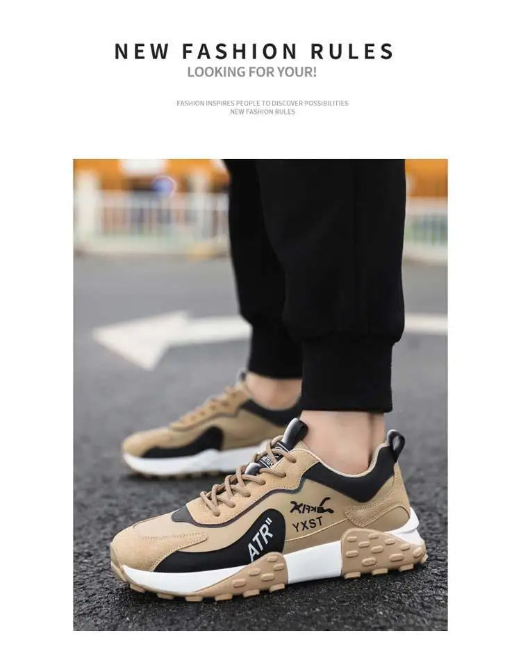 Men's Breathable Faux Leather Lace-Up Sneakers