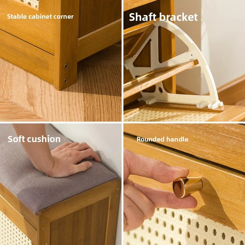 Bamboo & Wood Cushioned Shoe Stool — Entryway Bench
