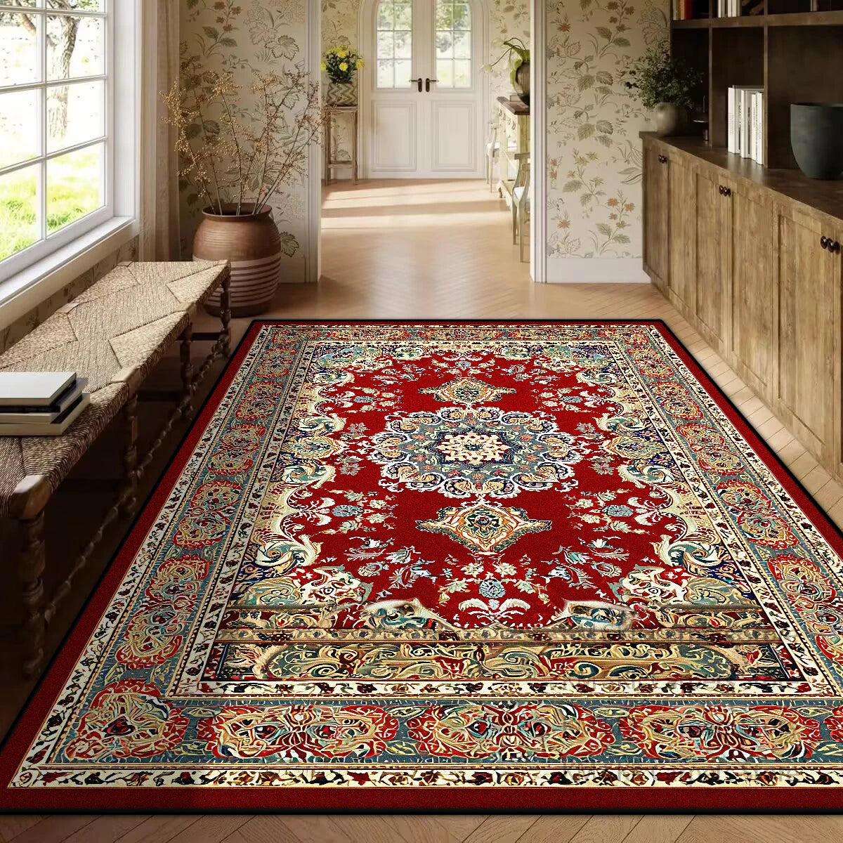 Persian Red Luxury Carpet – Non-Slip Large Area Rug for Living Room & Bedroom