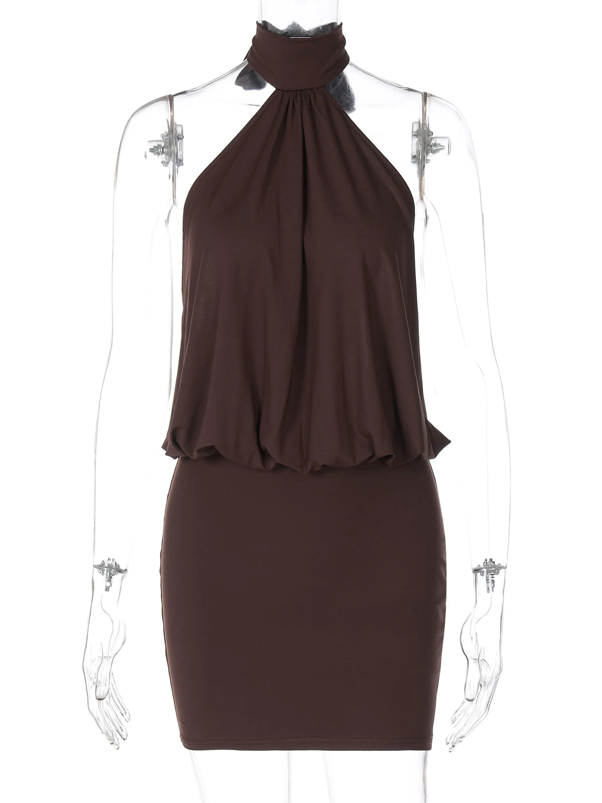 Hugcitar Halter Backless Bandage Ruched Mini Dress – Sexy Slim Bodycon Party & Club Dress