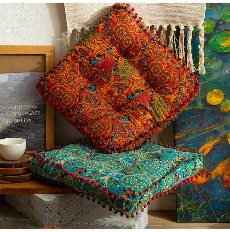 Bohemian Floor Cushion – Thickened Cotton Linen Moroccan Tatami Mat & Window Seat Pillow