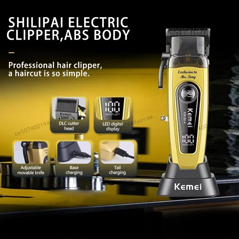 Kemei KM-90 Professional Hair Clipper Set – DLC Blade, Brushless Motor, 11,500 RPM, Cordless Barber Kit